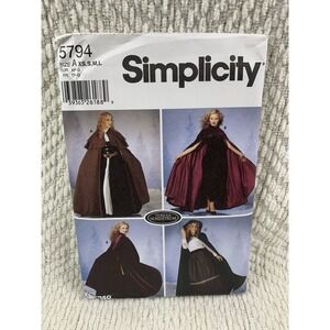 Simplicity Pattern 5794 Misses' Renaissance Medieval Capes 3 Styles XS ~ L Uncut
